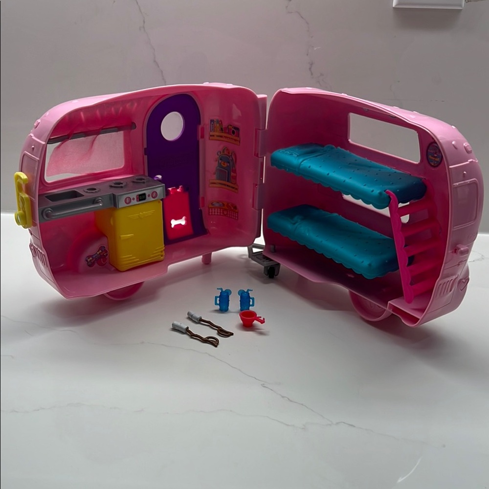 Pink Toy Camper Van with Accessories Barbie Club Chelsea Camper Playset